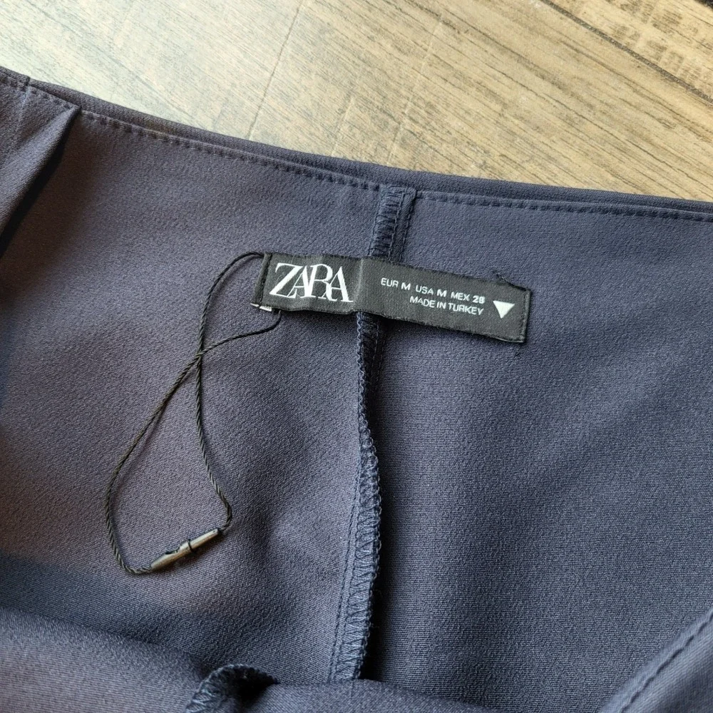 Zara Navy Blue Wrap Front Mini Skort Side Zip Shorts Womens Medium